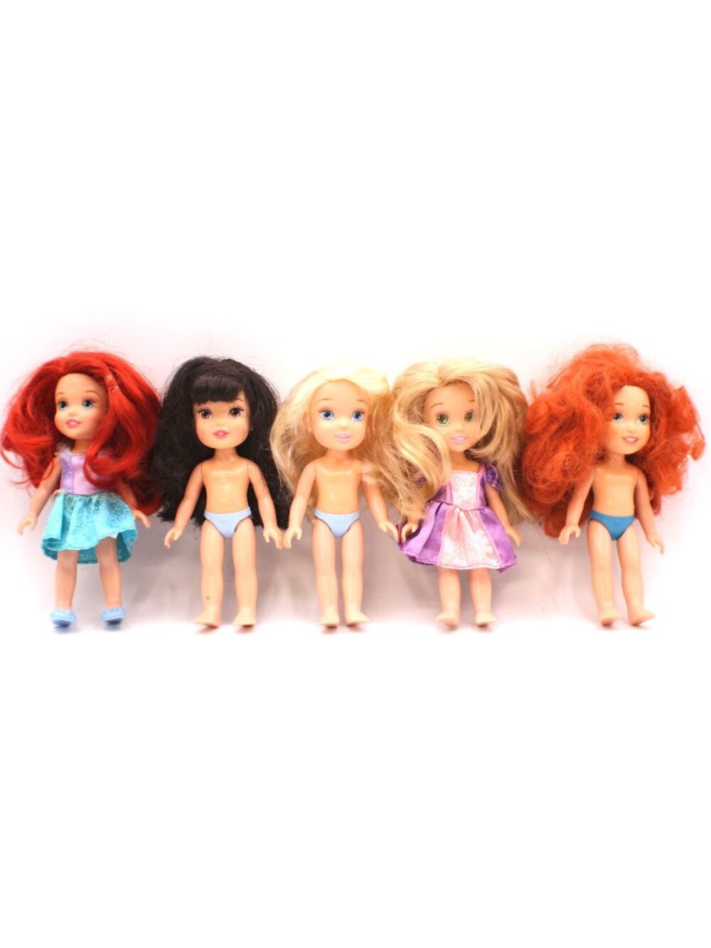 Lot of 5 Disney Princess Petite Toddler 6 Inch Mini Doll Ariel Rapunzel Merida